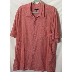 Gap Mens XXL Camp Shirt Red Heathered Linen Blend Classic Vacation Beach Coastal